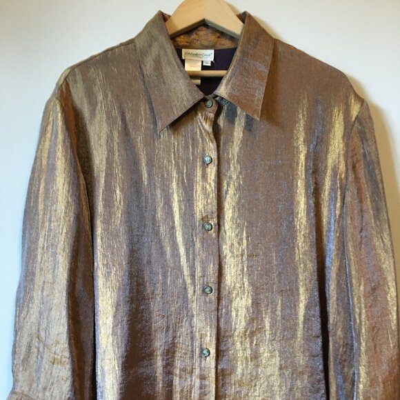 Vintage Coldwater Creek Golden Brown Button Down Shirt - Picture 3 of 16